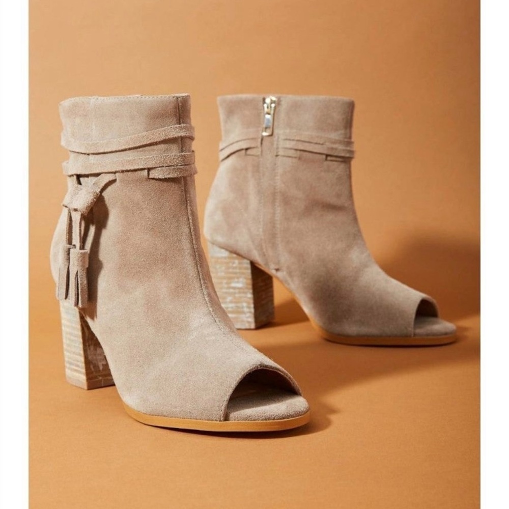 Anthropologie Suede Peep-Toe Ankle Boots